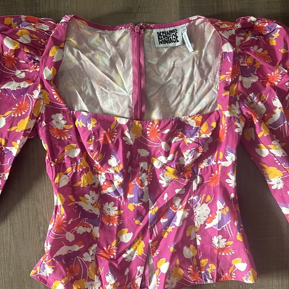Reclaimed Vintage Puff Sleeve Floral Top - Pink Multi - 6 - Picture 3 of 3